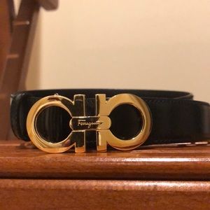 Ferragamo black belt with gold buckle